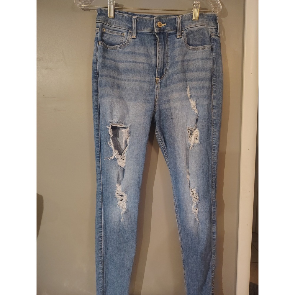 Hollister Curvy High Rise Super Skinny Distressed Ripped Jeans Blue 8R W29R